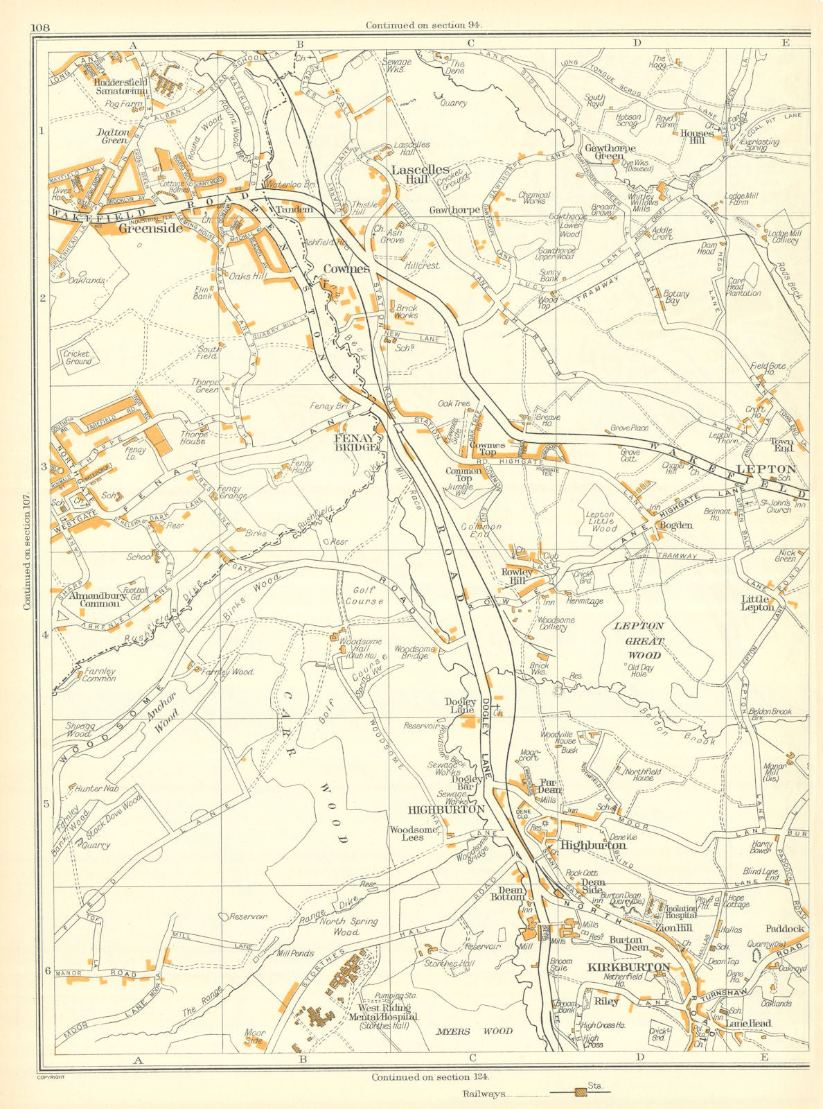 YORKS Highburton Dean Bottom Riley Kirkburton Lepton Anchor Greenside 1935 map